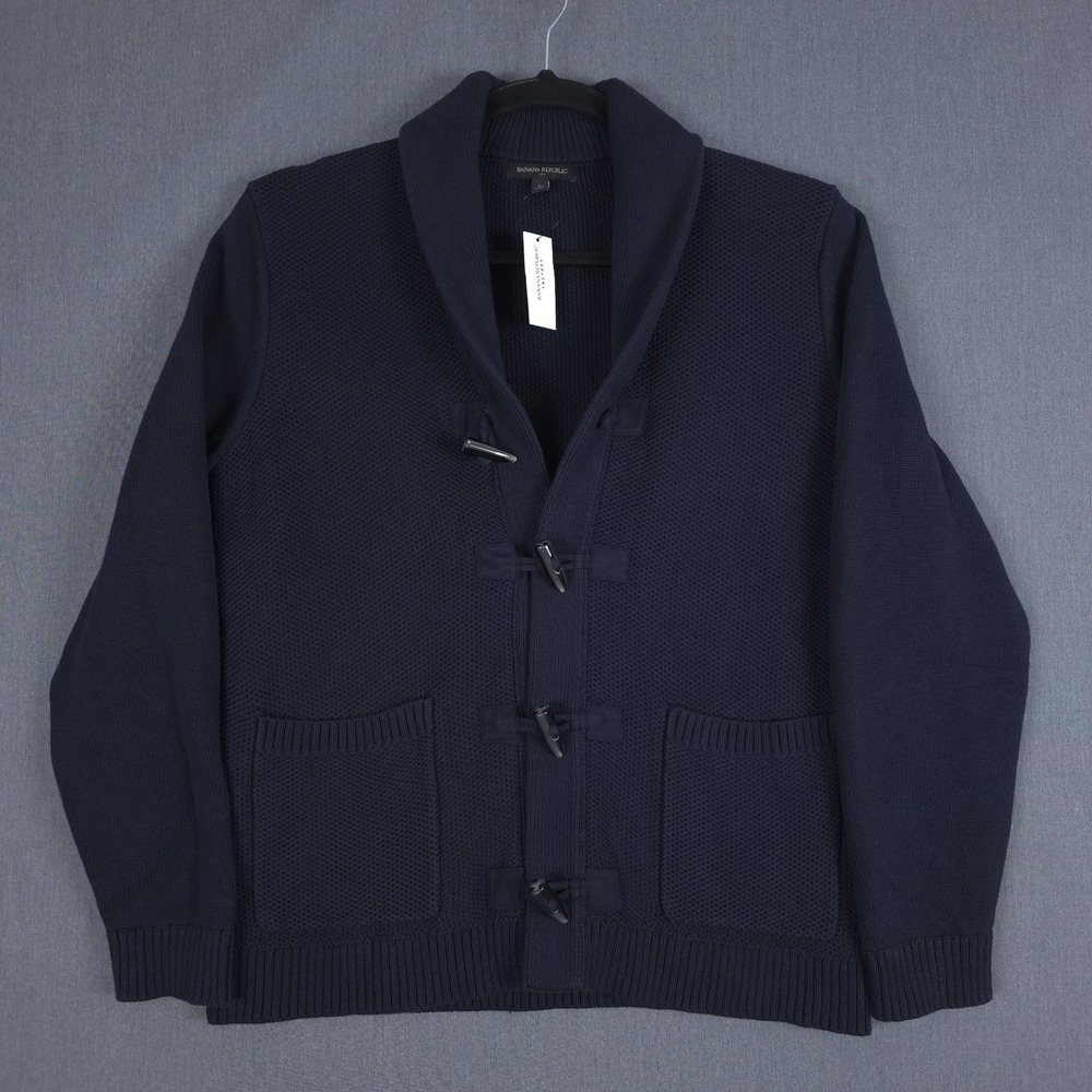 Banana Republic Toggle Button Cardigan Mens Large True Navy Shawl Collar Sweater